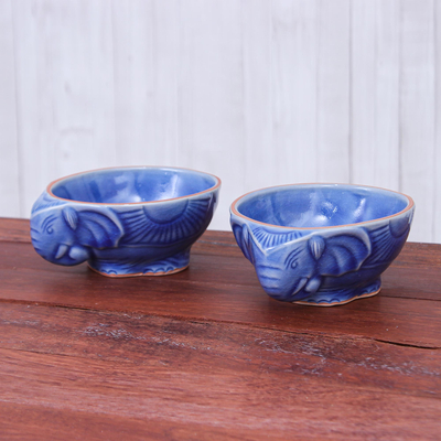 Blaue Seladon-Keramikschalen, (paar)