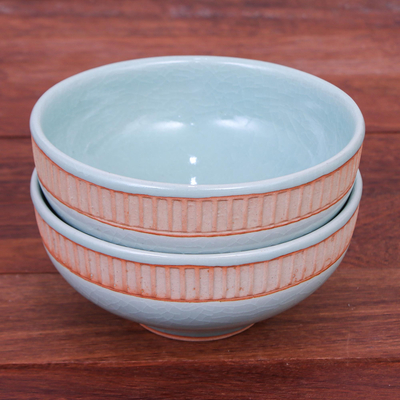 Celadon-Keramikschalen, (paar) - aqua-seladon-keramikschalen (paar)