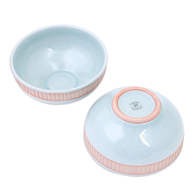 Cuencos de cerámica Celadon, (par) - Cuencos de cerámica verdeceladón agua (par)