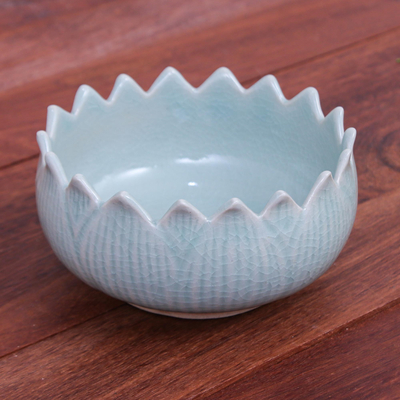 Cuenco de cerámica celadón - Cuenco de hoja de loto de cerámica celadón hecho a mano