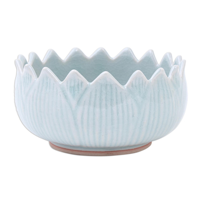 Celadon ceramic bowl, 'Peace Lotus' - Hand Made Celadon Ceramic Lotus Leaf Bowl