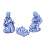 Celadon ceramic nativity scene, 'Holy Night in Blue' (10 pieces) - Blue Celadon Ceramic 10-Piece Nativity Scene