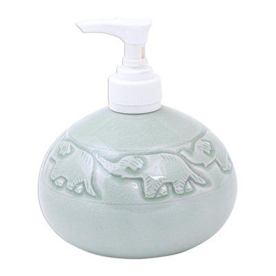 Dispensador de jabón de cerámica celadón - Dispensador de jabón de cerámica celadón hecho a mano