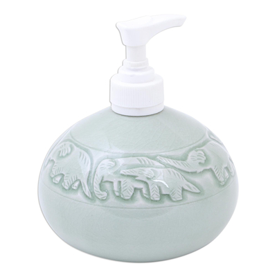 Dispensador de jabón de cerámica celadón - Dispensador de jabón de cerámica celadón hecho a mano