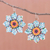 Glass beaded dangle earrings, 'Floral Geometry in Blue' - Glass Seed Bead Geometric Floral Dangle Earrings