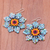 Glass beaded dangle earrings, 'Floral Geometry in Blue' - Glass Seed Bead Geometric Floral Dangle Earrings