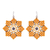Glass beaded dangle earrings, 'Floral Geometry in Orange' - Glass Seed Bead Geometric Floral Dangle Earrings thumbail