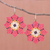 Glass beaded dangle earrings, 'Floral Geometry in Rose' - Glass Seed Bead Geometric Floral Dangle Earrings
