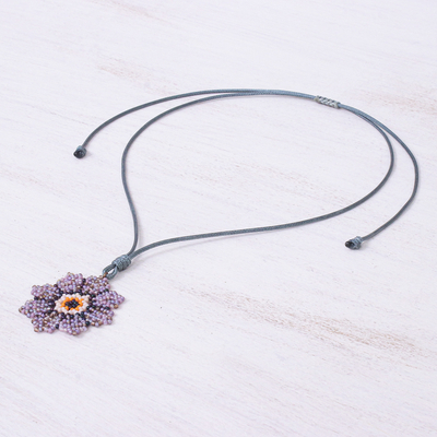 Beaded pendant necklace, 'Eight Petals in Lavender' - Hand Strung Glass Beaded Pendant Necklace