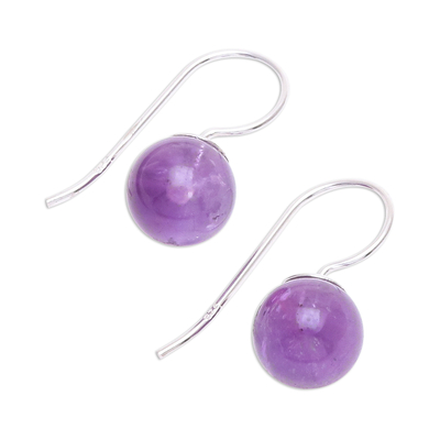 Amethyst drop earrings, 'Luna in Violet' - Amethyst Sterling Silver Drop Earrings