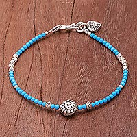 Howlite beaded bracelet, 'Beneath the Sea' - Blue Howlite and Karen Silver Beaded Bracelet