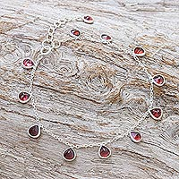 Sterling Chain Bracelet with Garnet Charms,'Yearning'