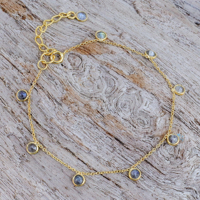 Gold plated labradorite charm bracelet, 'Yearning' - Labradorite and 18k Gold Plated Charm Bracelet