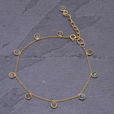 Gold plated labradorite charm bracelet, 'Yearning' - Labradorite and 18k Gold Plated Charm Bracelet