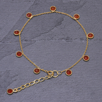 Gold plated carnelian charm bracelet, 'Yearning' - 18k Gold Plated Bracelet with Carnelian
