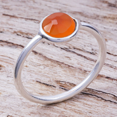 Carnelian solitaire ring, 'Precious One' - Simple Sterling Silver and Carnelian Ring