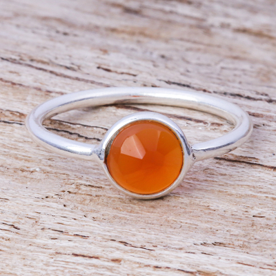 Carnelian solitaire ring, 'Precious One' - Simple Sterling Silver and Carnelian Ring