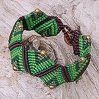Macrame wristband bracelet, 'Forest Fun in Green'