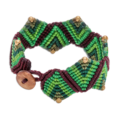 Macrame wristband bracelet, 'Forest Fun in Green' - Green Macrame Waxed Cord Wristband Bracelet
