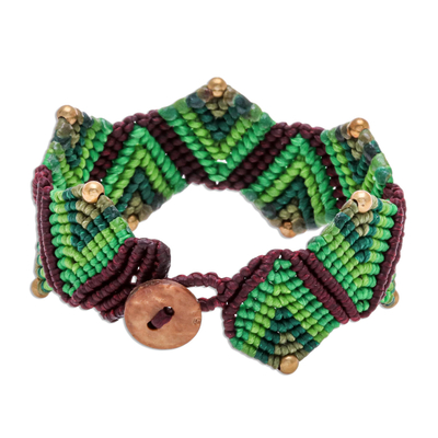 Macrame wristband bracelet, 'Forest Fun in Green' - Green Macrame Waxed Cord Wristband Bracelet