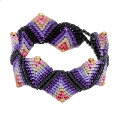Pulsera de pulsera Macrame, 'Forest Fun in Purple' - Pulsera de pulsera de cordón encerado de Macrame púrpura