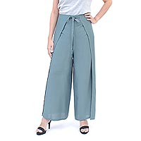 Pantalones cruzados de rayón, 'Summer Chill in Grey' - Pantalones cruzados de rayón hechos por artesanos