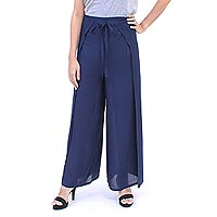 Artisan Made Rayon Wrap Pants,'Summer Chill in Solid Navy'