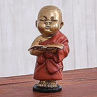 Brass sculpture, 'Novice Monk' - Hand Crafted Brass Monk Sculpture