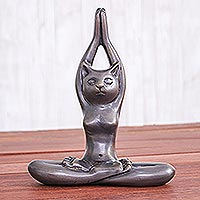 Brass sculpture, 'Cat Woman Yoga' - Hand Cast Brass Yoga-Themed Cat Woman Sculpture