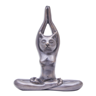 Hand Cast Brass Yoga-Themed Cat Woman Sculpture