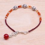 Carnelian beaded cord bracelet, 'Sunny Days Ahead' - Carnelian Beaded Cord Bracelet with Karen Silver Beads