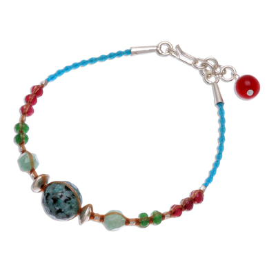 Multi-Edelstein-Perlenkordel-Armband, 'Zirkus-Stimmung'. - Multi-Gemstone und Karen Silberkordel-Armband