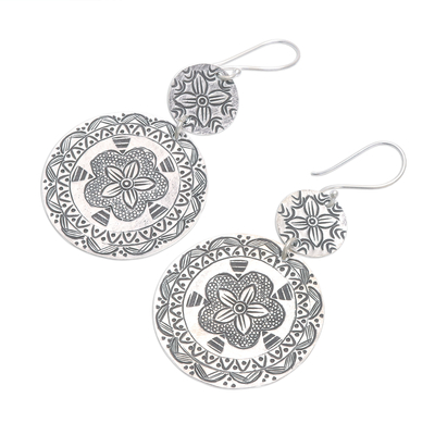 Pendientes colgantes de plata - Pendientes colgantes florales de plata hechos a mano