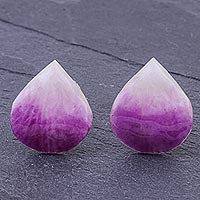 Orchid petal button earrings, 'Orchid Kiss in Faded Purple' - Hand Made Orchid Petal Button Earrings