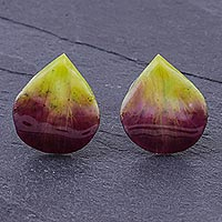 Orchid petal button earrings, 'Orchid Kiss in Green'