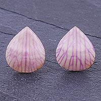 Orchid petal button earrings, 'Orchid Kiss in Light Purple'