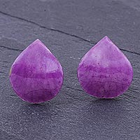 Orchid petal button earrings, 'Orchid Kiss in Purple' - Hand Made Orchid Petal Button Earrings