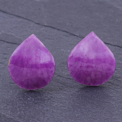 Orchid petal button earrings, 'Orchid Kiss in Purple' - Hand Made Orchid Petal Button Earrings