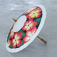 Hand-painted cotton parasol, Thai Flowers