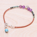Multi-gemstone beaded cord bracelet, 'Boho Baubles' - Amethyst and Reconstituted Turquoise Beaded Cord Bracelet