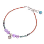 Multi-gemstone beaded cord bracelet, 'Boho Baubles' - Amethyst and Reconstituted Turquoise Beaded Cord Bracelet