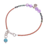 Multi-gemstone beaded cord bracelet, 'Boho Baubles' - Amethyst and Reconstituted Turquoise Beaded Cord Bracelet