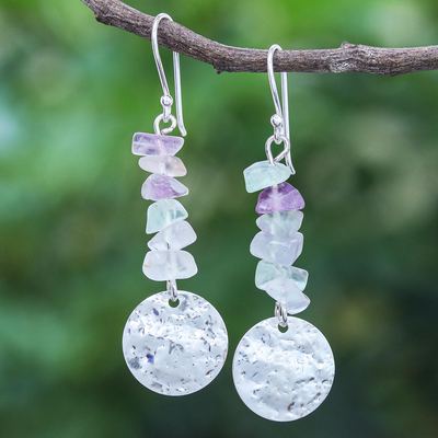 Fluorite dangle earrings, Shining Moon in Purple