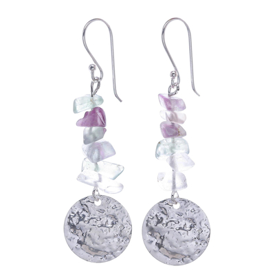 Fluorite dangle earrings, 'Shining Moon in Purple' - Hand Crafted Fluorite and Sterling Silver Dangle Earrings