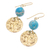 Reconstituted turquoise dangle earrings, 'Golden Coin in Turquoise' - Reconstituted Turquoise Bead and Brass Coin Dangle Earrings (image 2c) thumbail