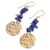 Pendientes colgantes de lapislázuli - Pendientes colgantes hechos a mano con fichas de lapislázuli y monedas de latón