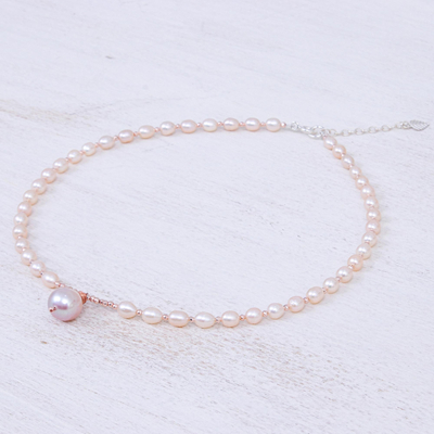 Collar de perlas cultivadas bañadas en oro rosa - Collar con colgante chapado en oro y perlas cultivadas hecho a mano