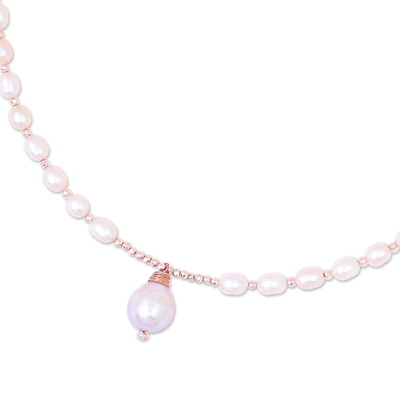 Rose gold-plated cultured pearl necklace, 'Juicy Peach' - Handmade Cultured Pearl and Gold-Plated Pendant Necklace