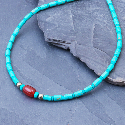 Carnelian and reconstituted turquoise beaded necklace, 'Summer Morning' - Carnelian and Reconstituted Turquoise Beaded Necklace