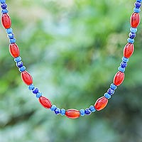 Perlenkette mit mehreren Edelsteinen, „Candy Luck“ – handgefertigte Perlenkette aus Karneol und Lapislazuli
